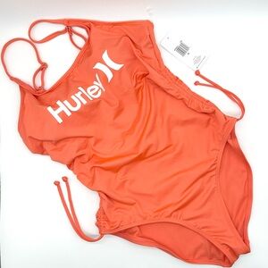 Hurley Coral White One Piece Side Cinch Summer Swimsuit Brand New XL